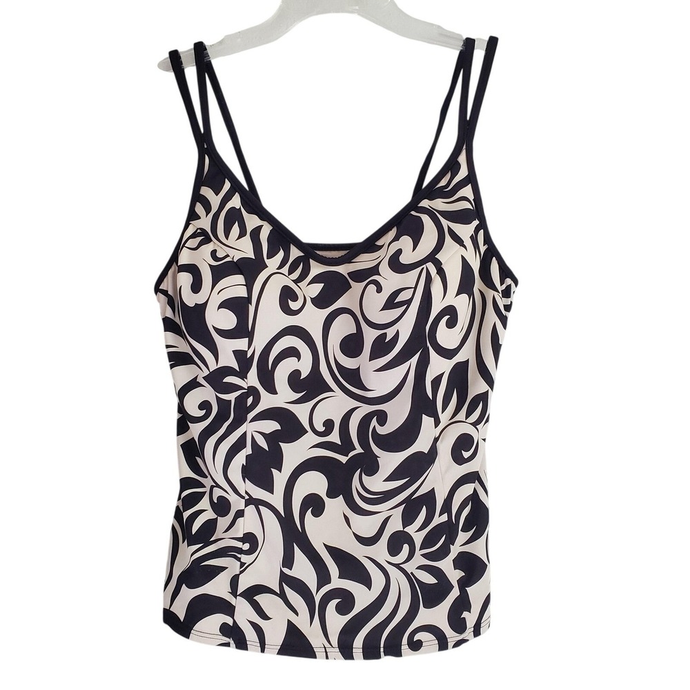 Miraclesuit Tankini Top Womens 16 Black White Floral Padded Bra Tummy Control